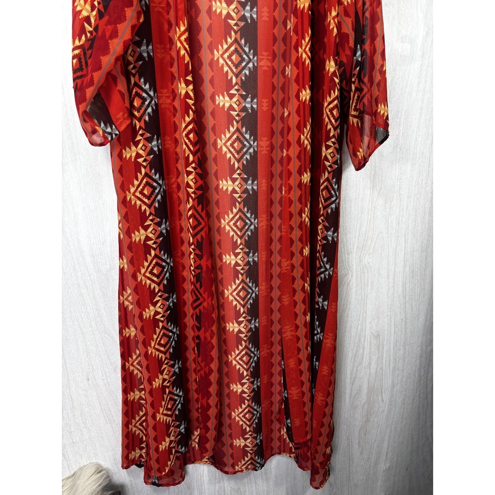 Lucky Blessed Kimono Duster 3XL Red Aztec Tribal Boho Long Festival‎ Chic - Picture 6 of 7